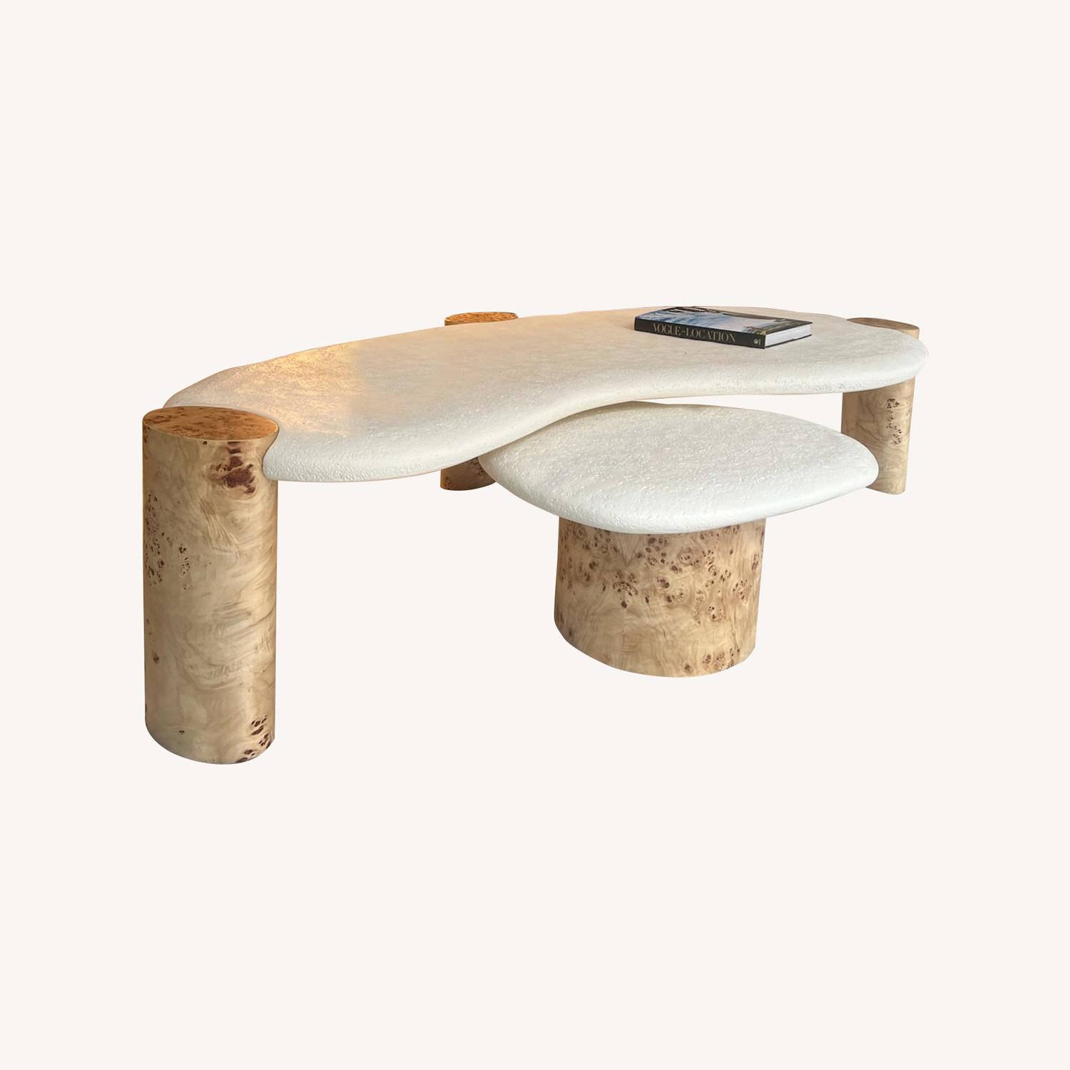 Crate & Barrel Burl Wood Nesting Tables Coffee Table - image-0