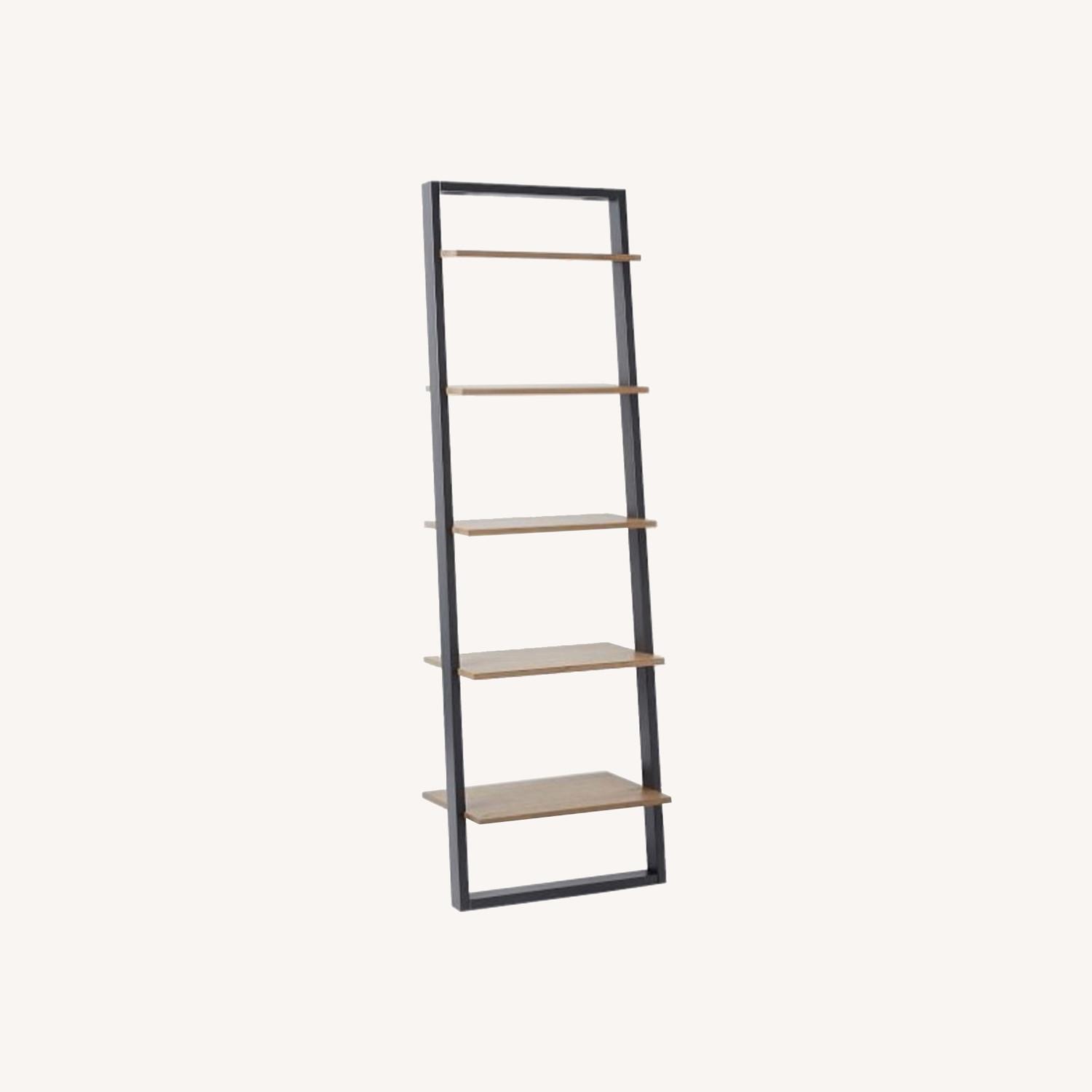 West Elm Black/Oak Leaning Ladder Bookshelf - image-0