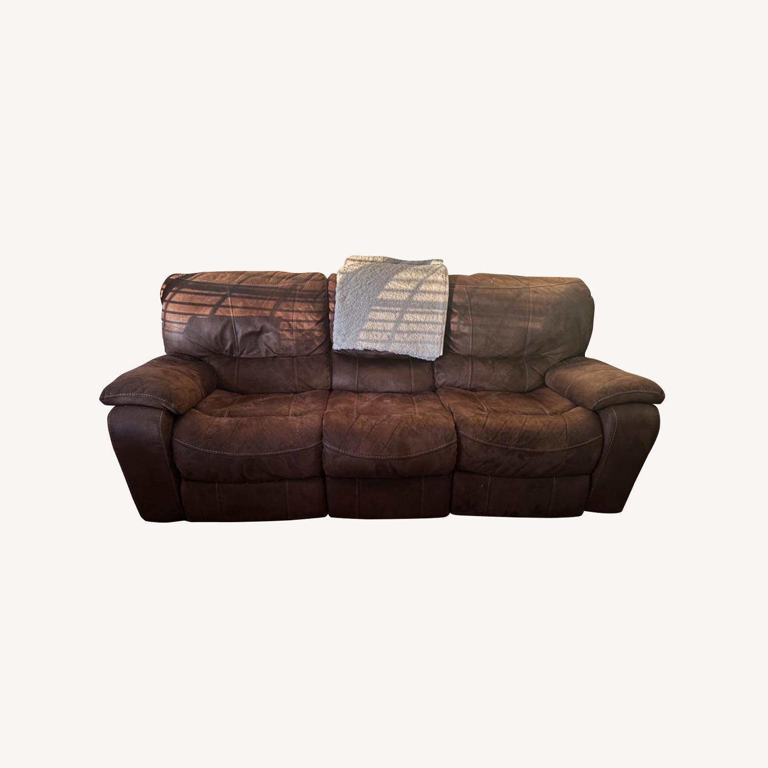 La Z Boy Suede Reclining Sofa - image-0