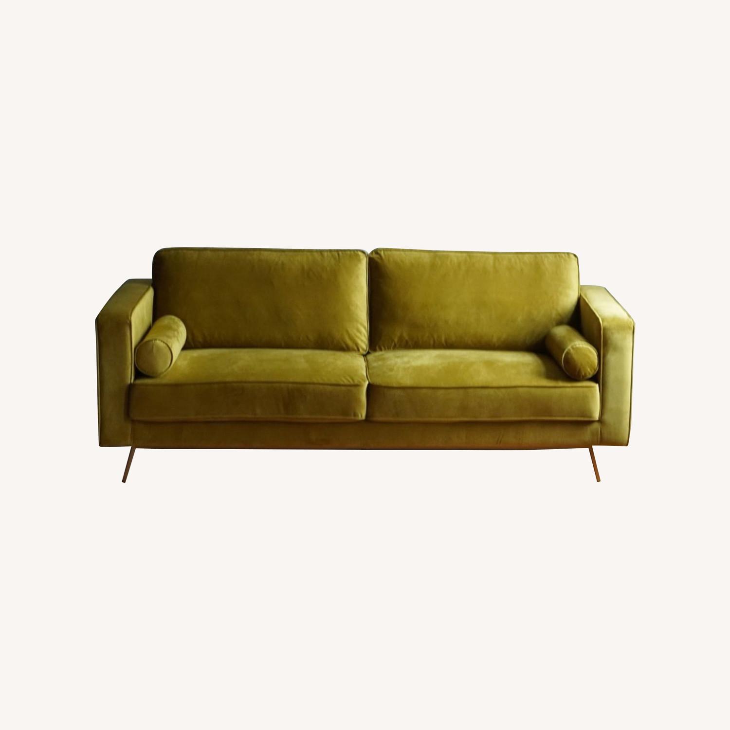 Mid Century Modern Sofa in Golden Olive Velvet - image-3