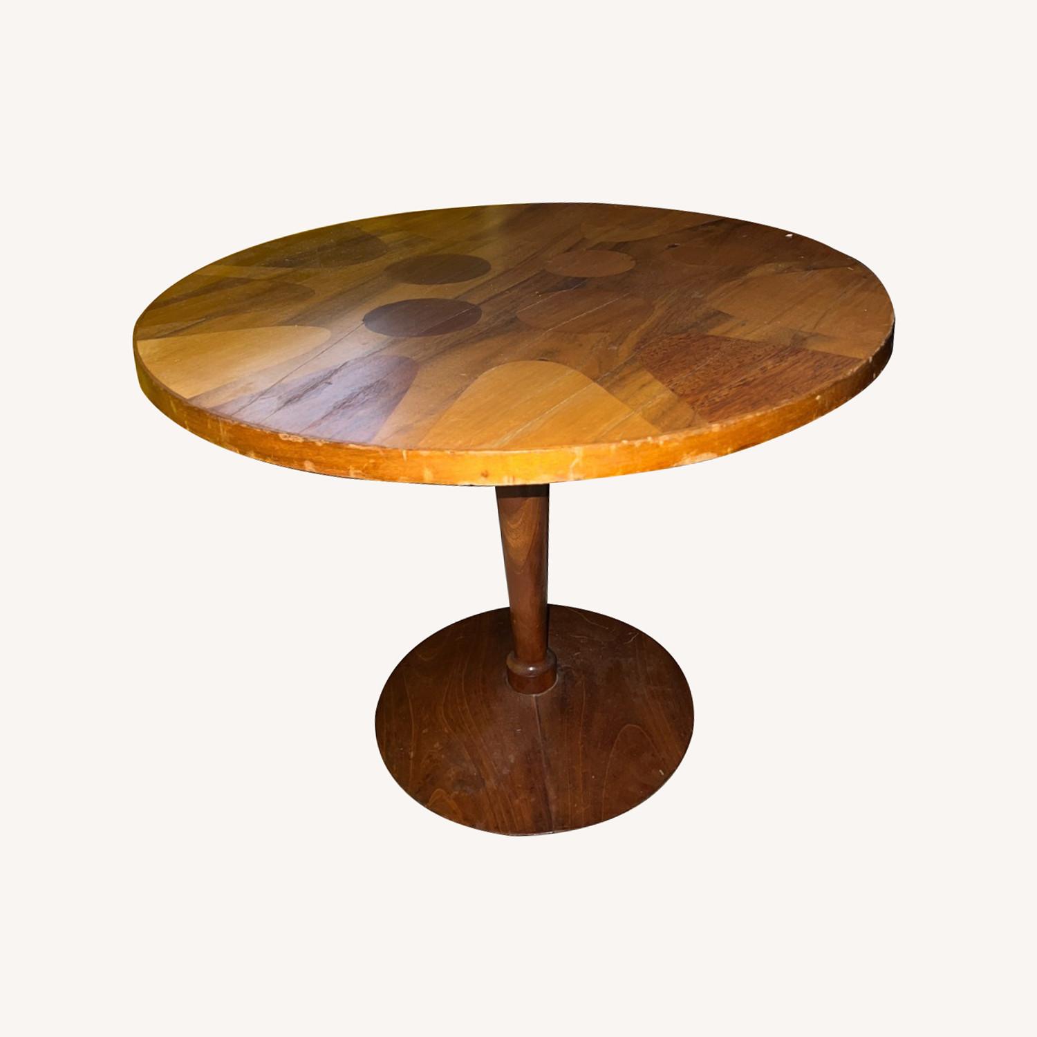 Original Table Antique Wood Tulip Table with Round Details - AptDeco