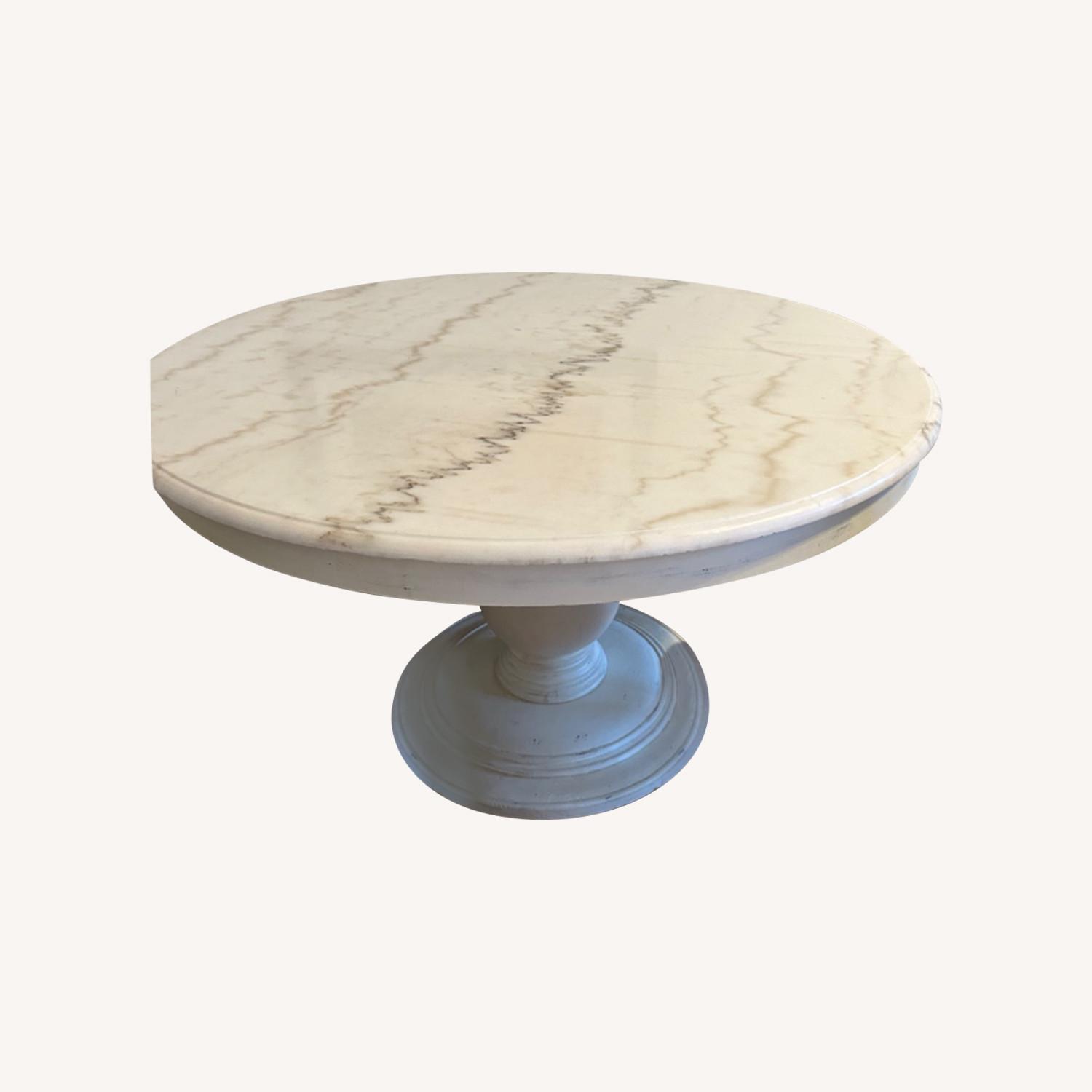 Arhaus White Marble and Wood Dining Table - image-0