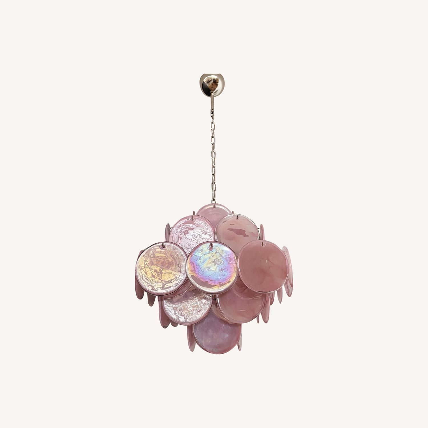 Italian Murano Chandelier 36 Pink Disks - image-0