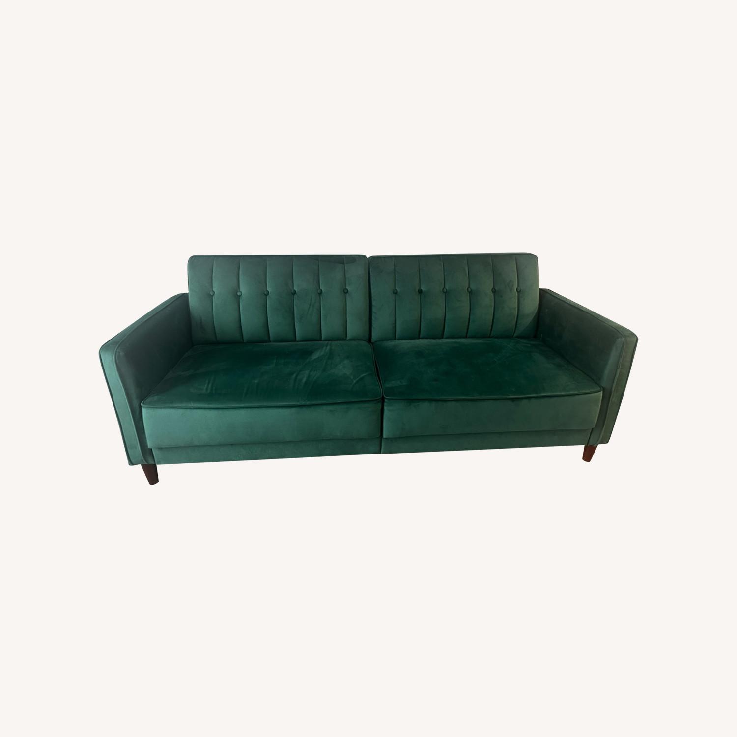 Green Velvet Convertible Sofa - image-0