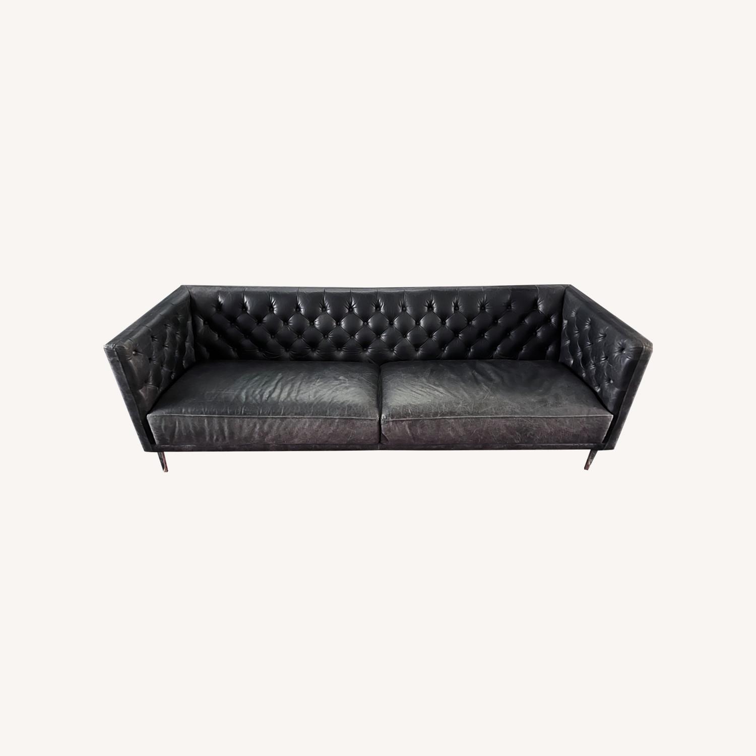 CB2 Savile Black Leather Tufted Sofa - image-0
