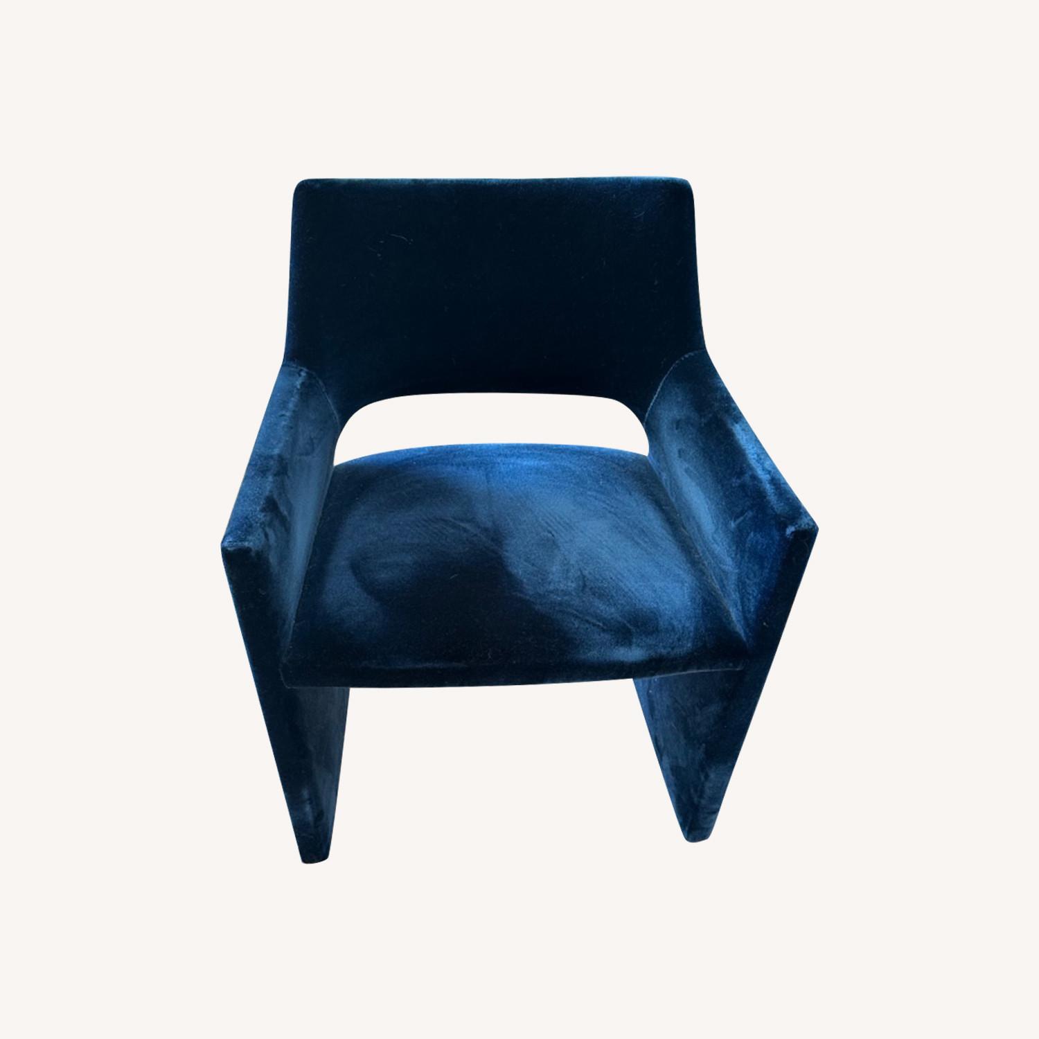 CB2 Foley Faux Mohiar Navy Dining Armchair - image-0