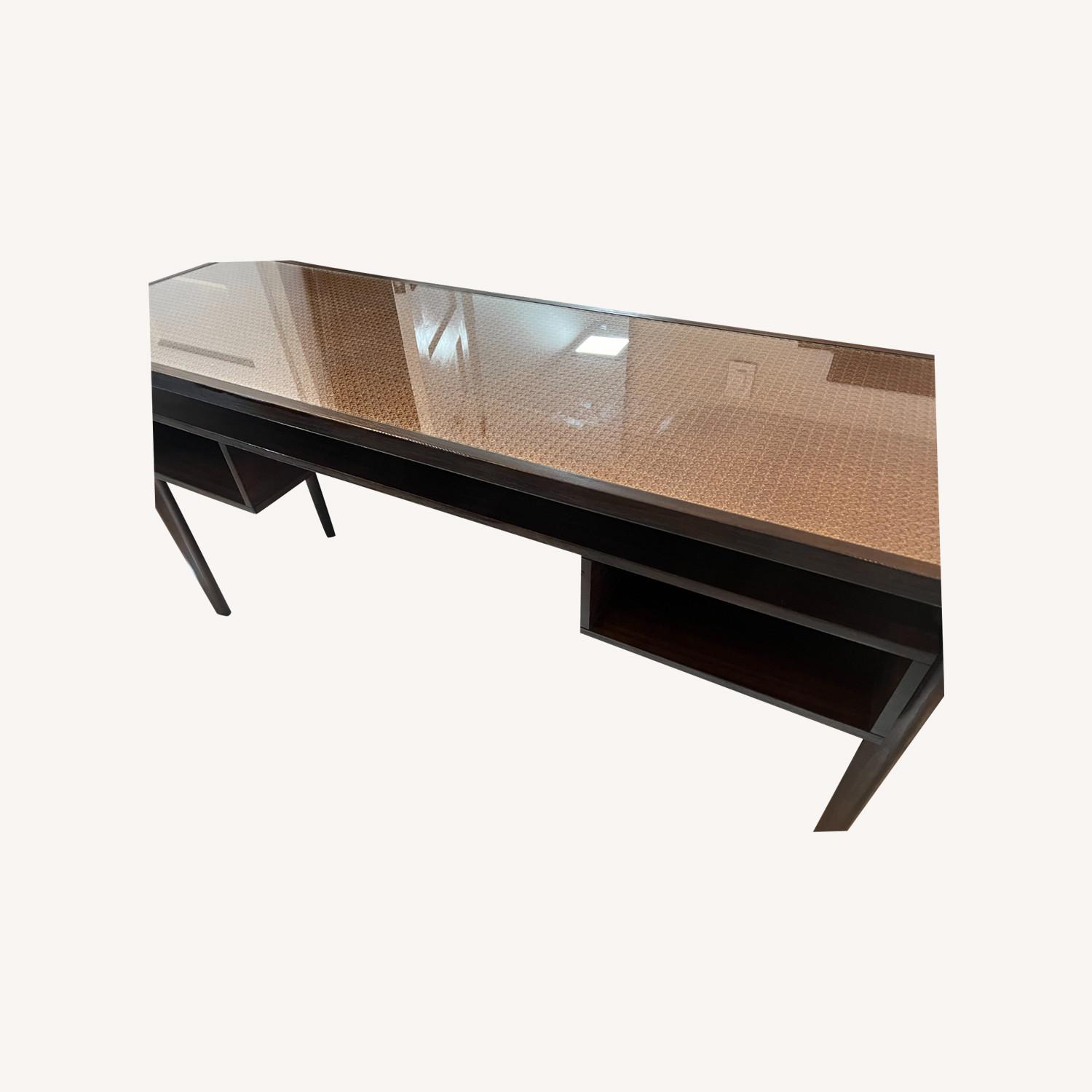 World Market Wood and Rattan Desk with Glass Top - image-0