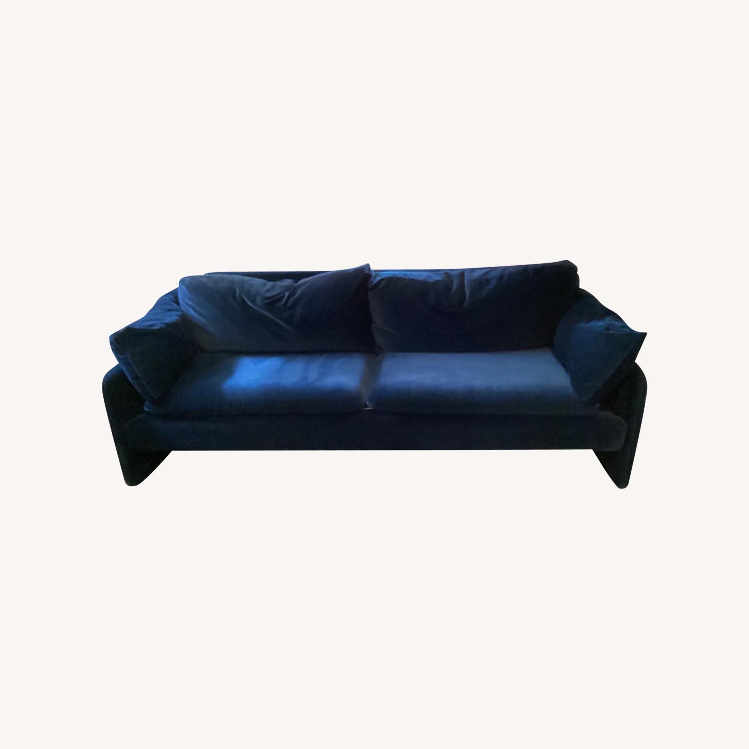 Anthropologie Gilmour Dark Blue Velvet Sofa - image-0