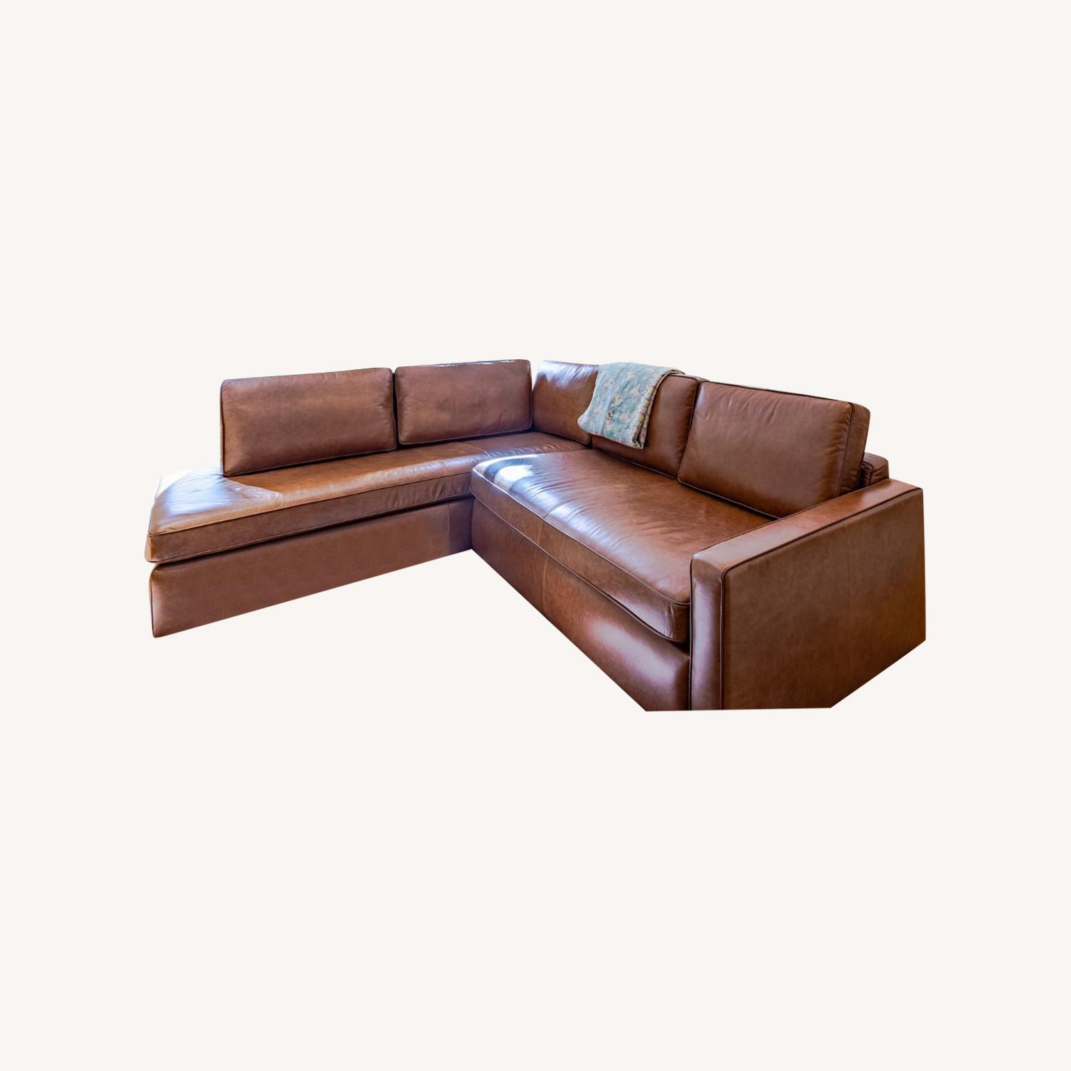 Pecan Leather Sleeper Sofa W Queen Memory Foam - image-0