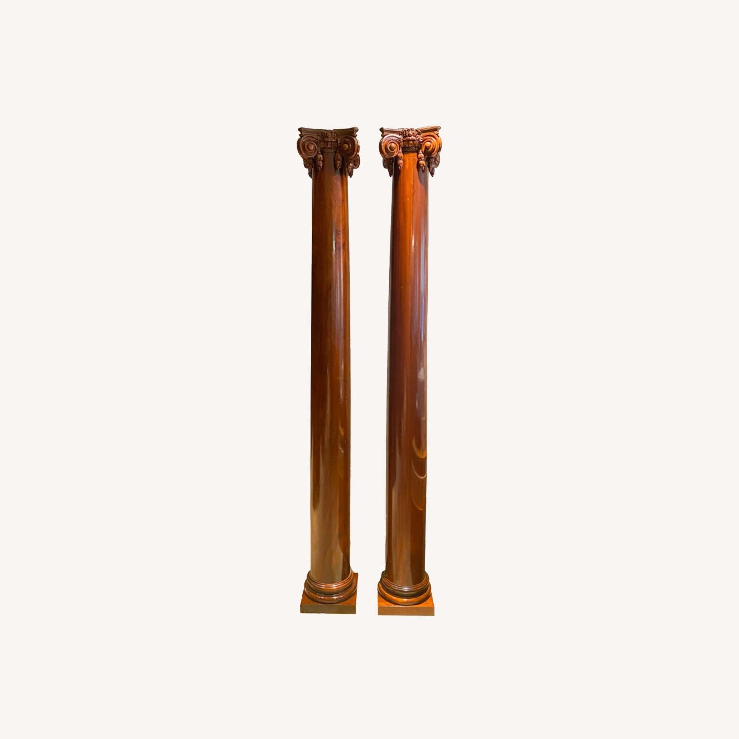Pair of Solid Mahogany Corinthian Style Columns - image-0