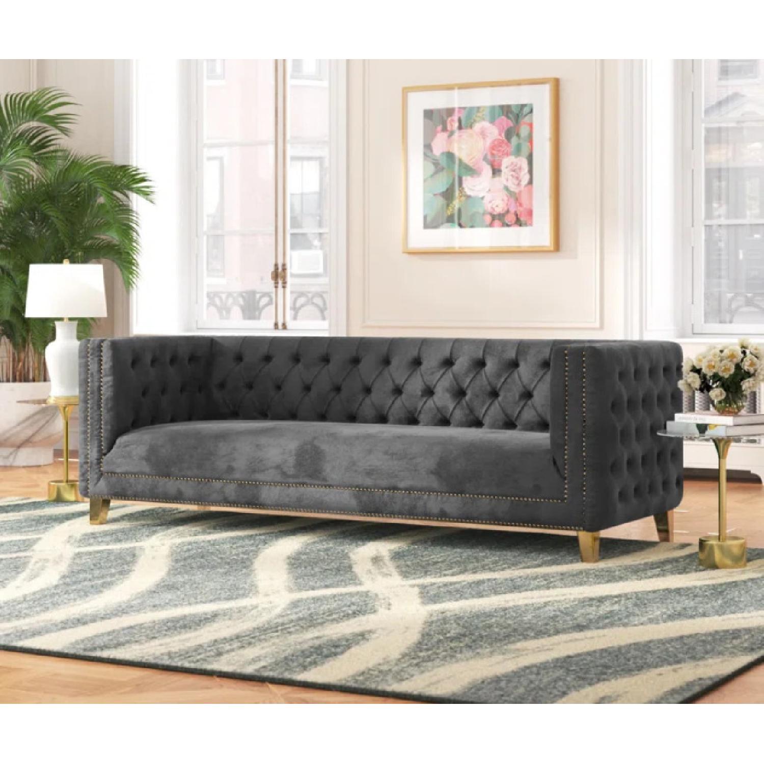 Wayfair Willa Arlo Charcoal Grey Velvet Tufted Couch - image-5
