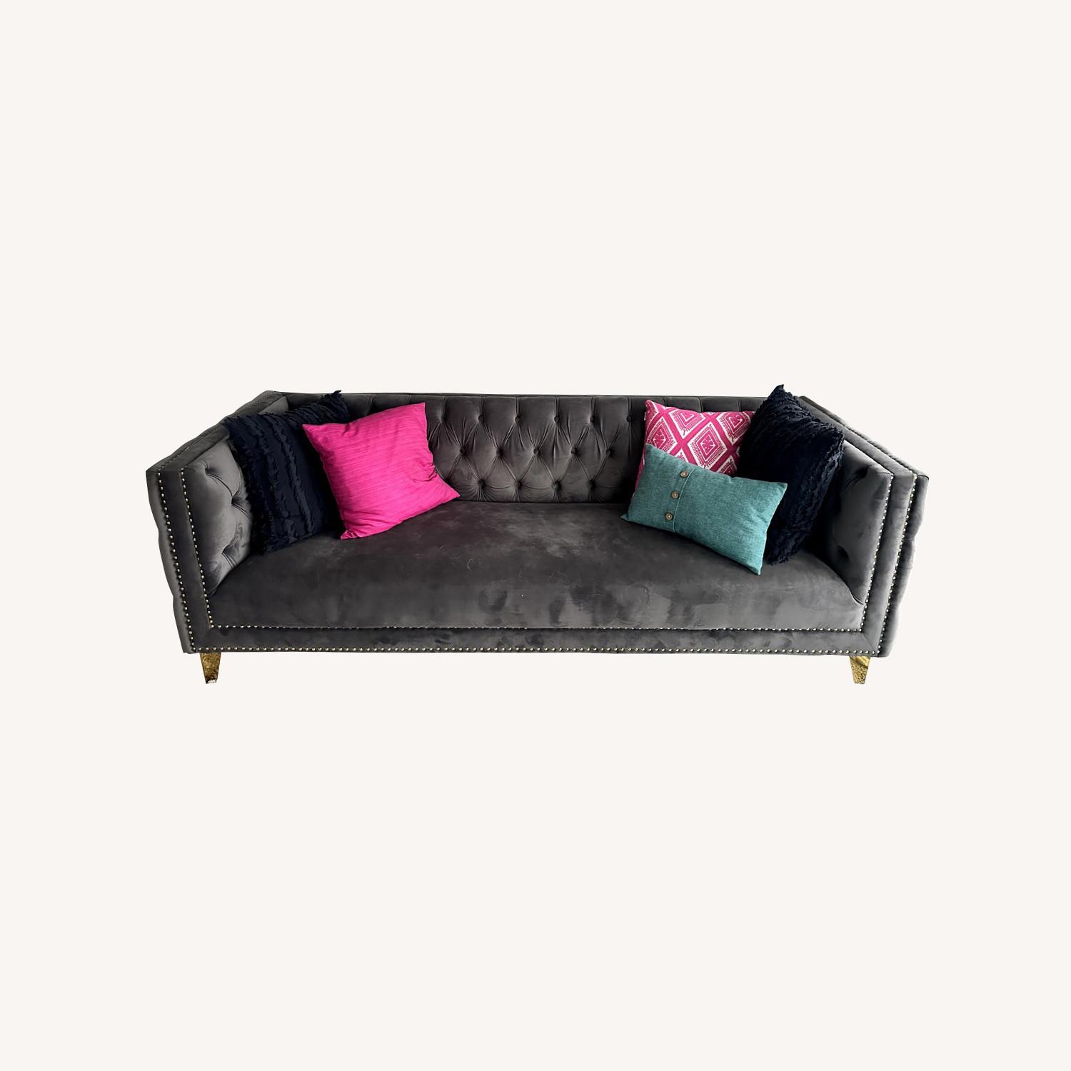 Wayfair Willa Arlo Charcoal Grey Velvet Tufted Couch - image-0