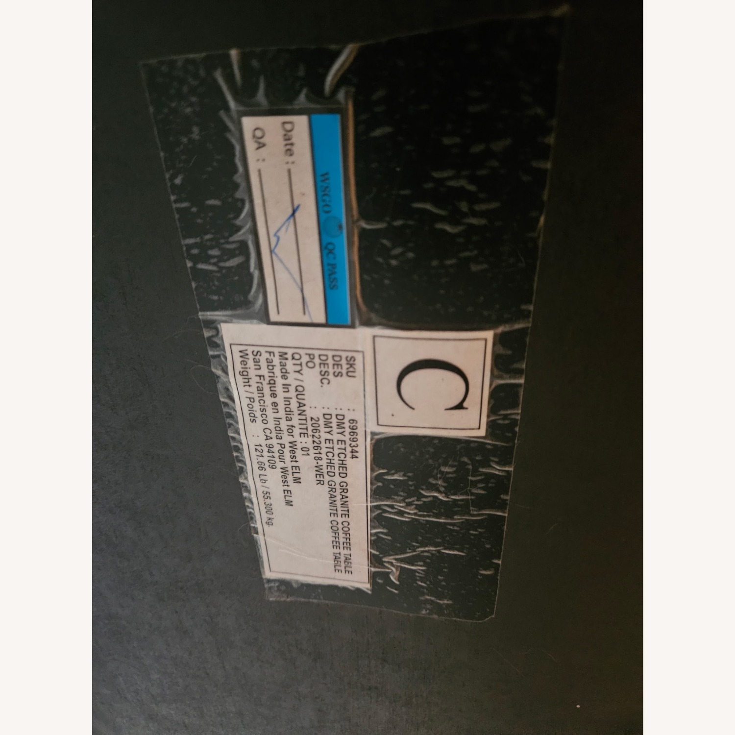 West Elm Etched Black Granite Coffee Table - image-11
