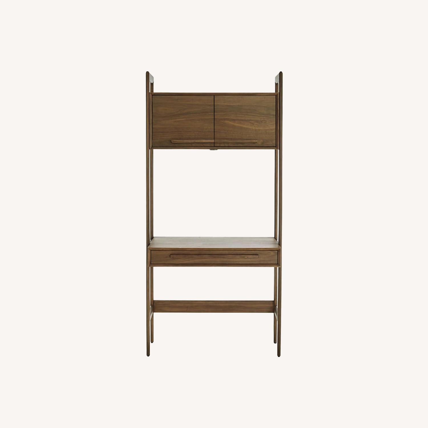 Tate Walnut Bookcase Desk with Outlet - image-0