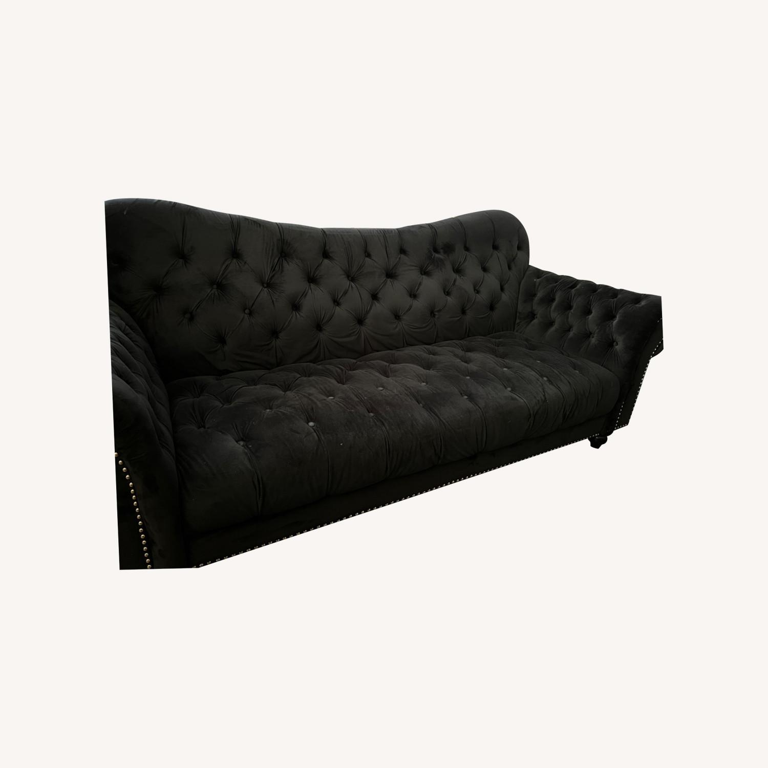 96 inch Black Velvet Rolled Arm Silver Nailhead - image-0