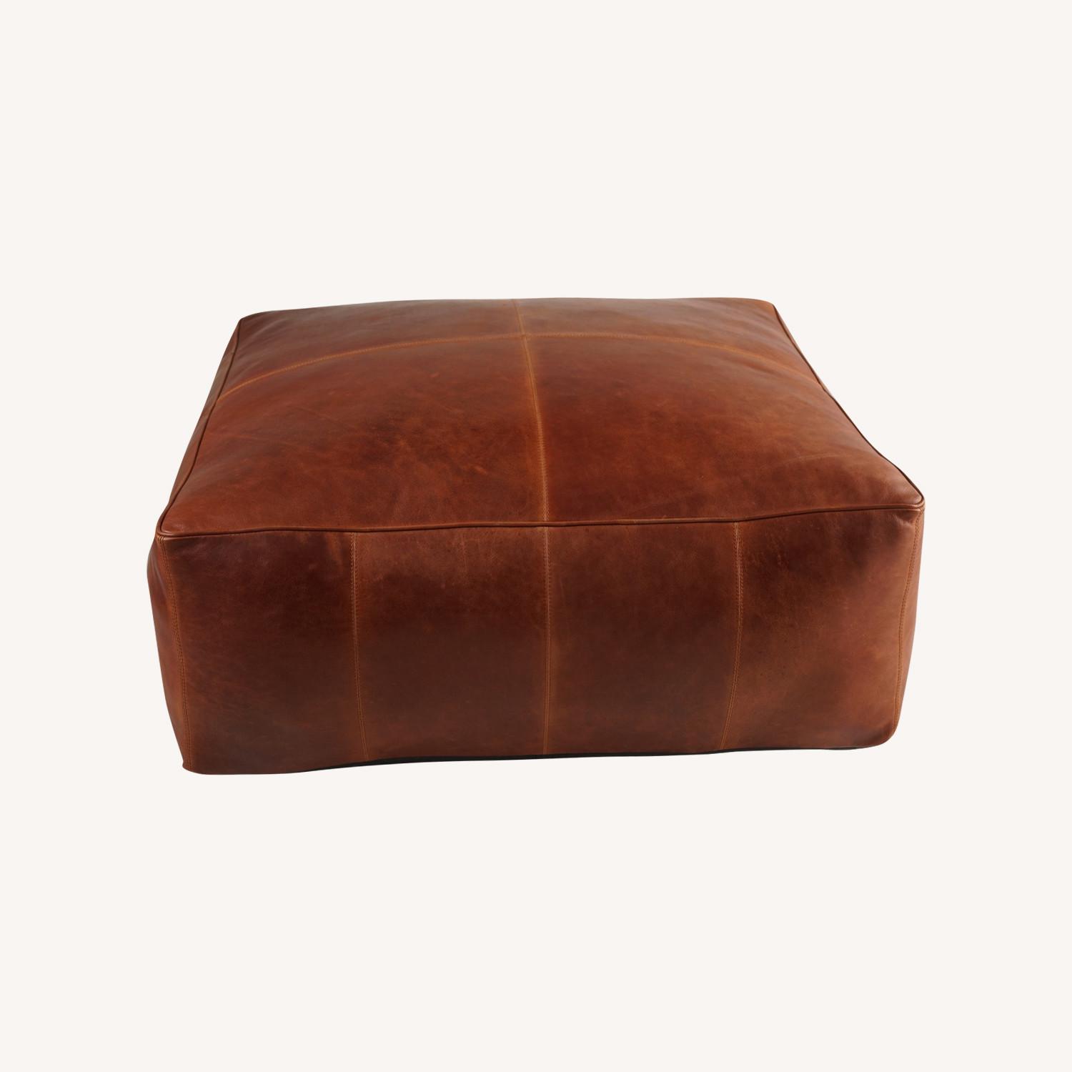 Large Square Leather Pouf - image-0