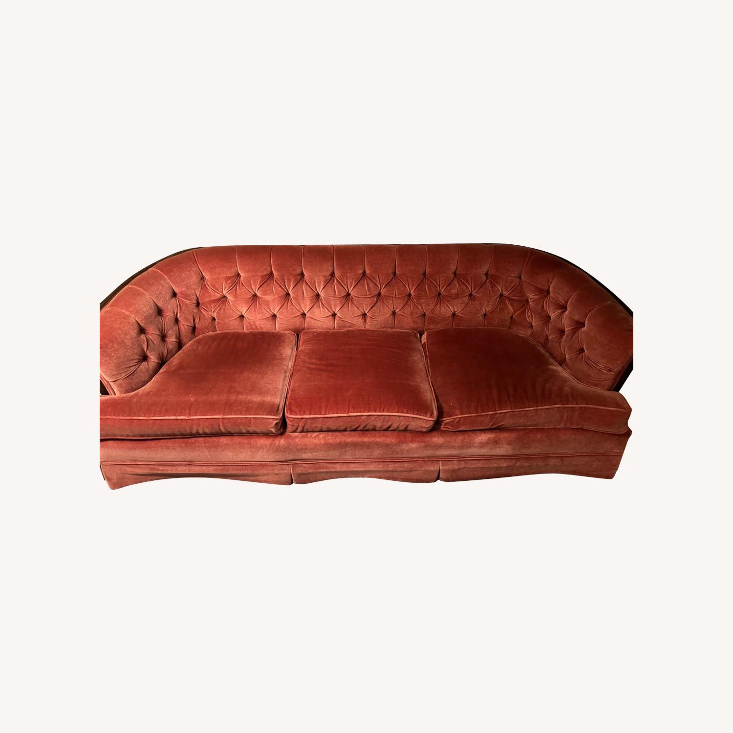 Vintage Orange Crushed Velvet Couch - image-0