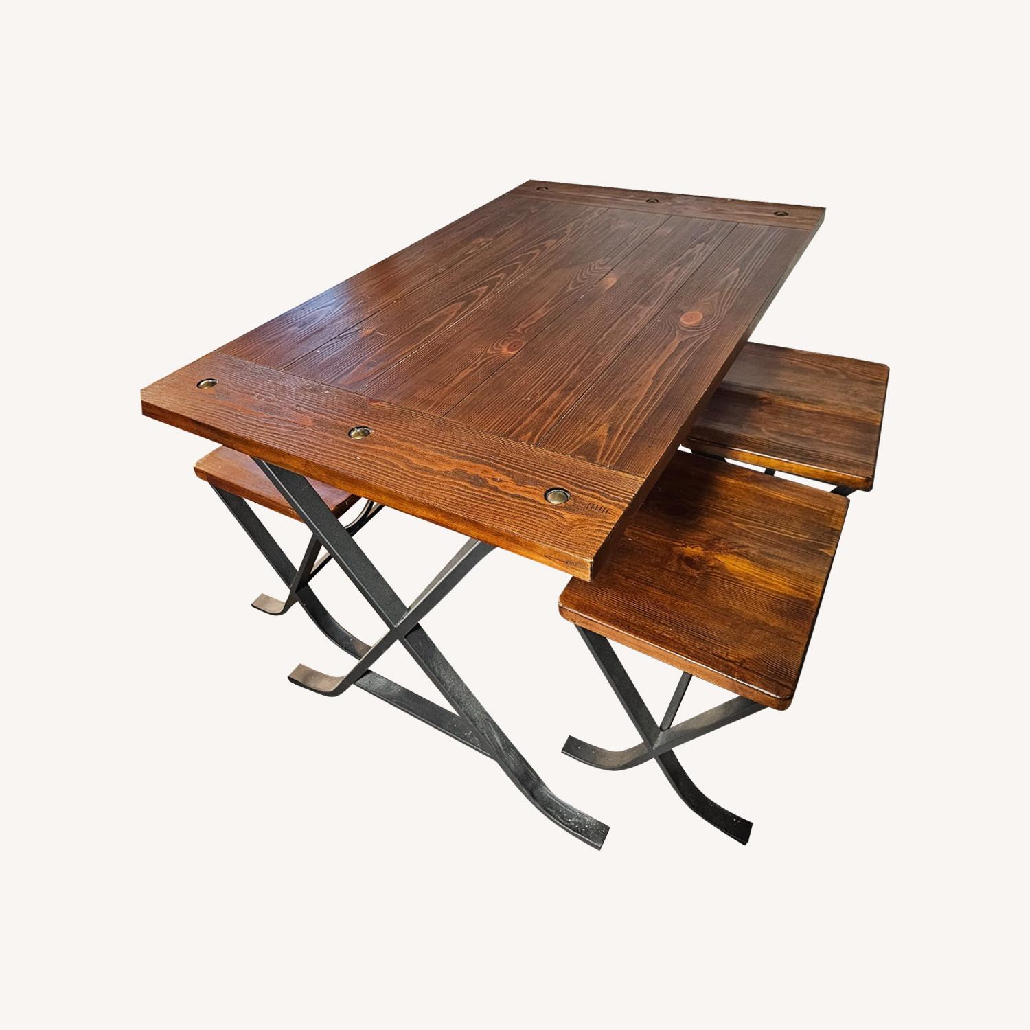 Rustic Wood Table with 4 Stools - image-0