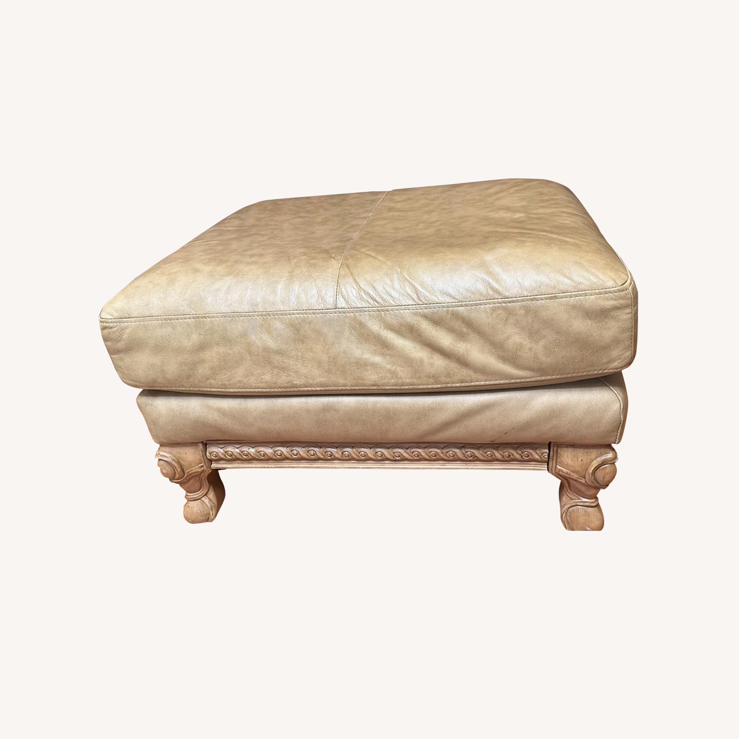 Mustard Leather Ottoman - image-0