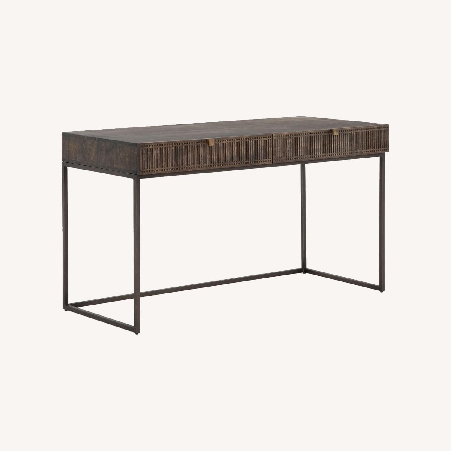West Elm Carved Mango Wood Writing Desk (56") - image-0