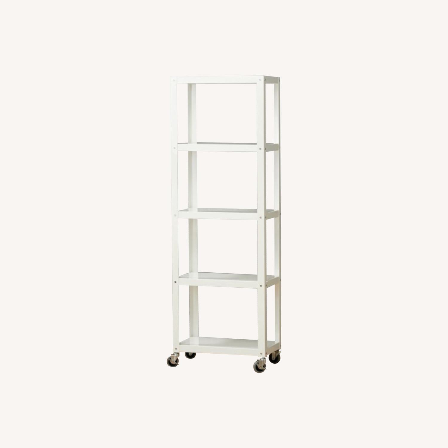 CB2 5 Shelf White Metal Go Cart Rolling Bookcase - image-0