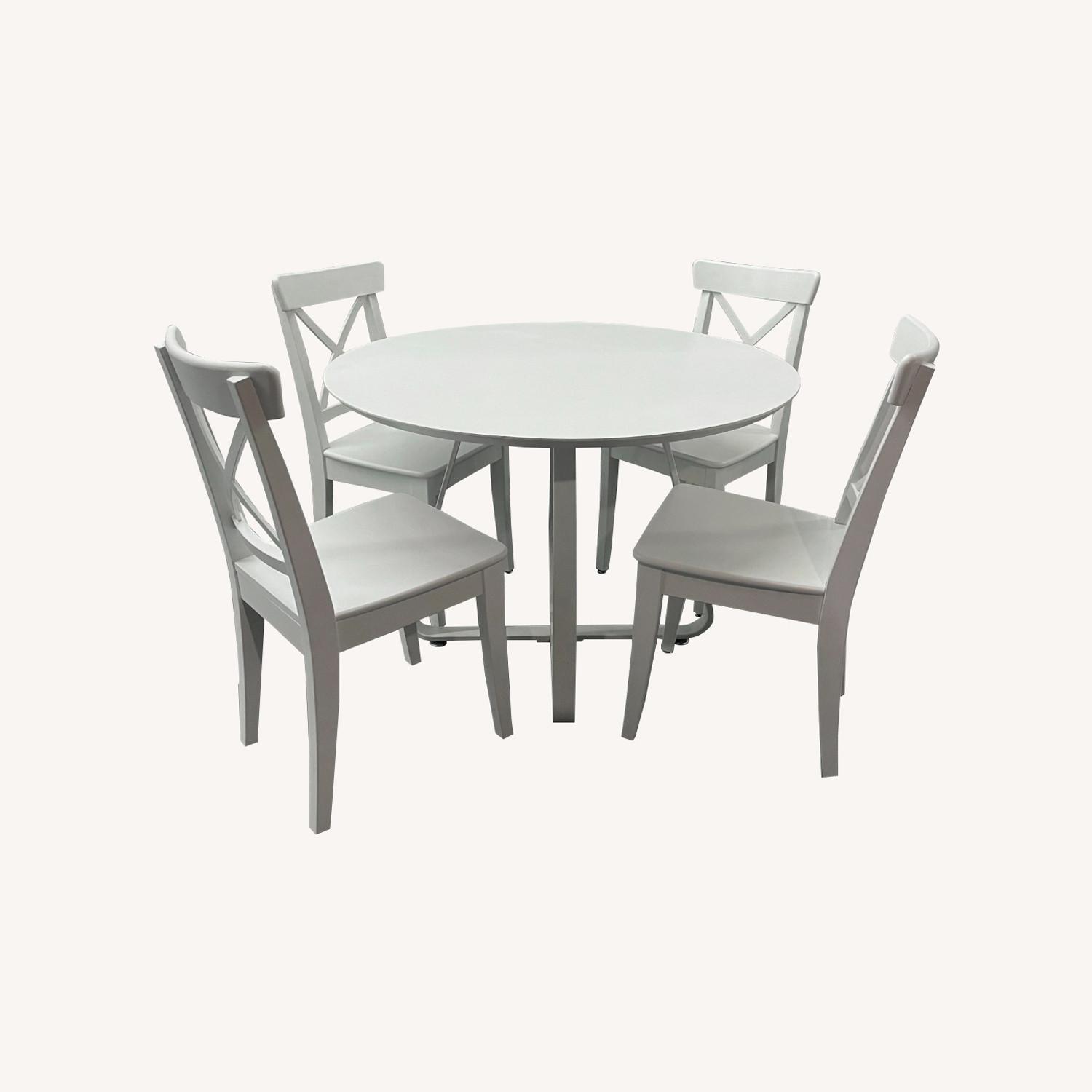 Round White Dining Table and Chairs Set - image-0