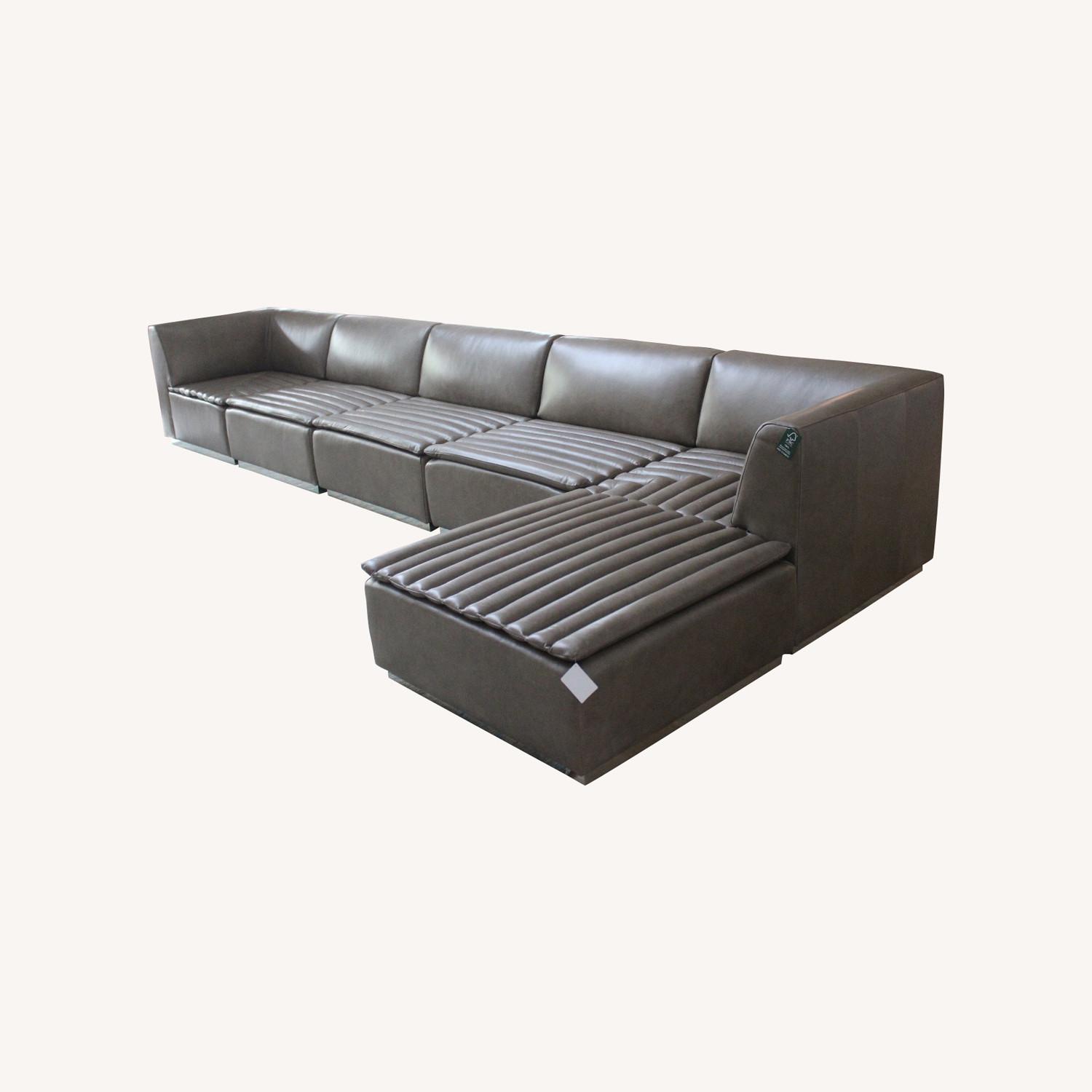 CB2 Salon Brown Leather 6 Piece Sectional - image-0