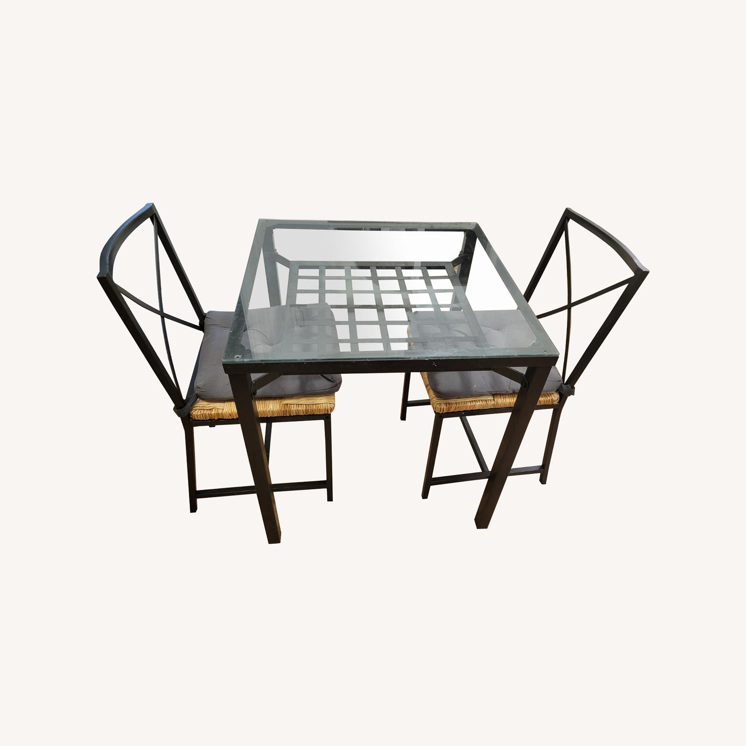 Small Dining Table and 2 Chairs, Metal W Glass Top - image-0
