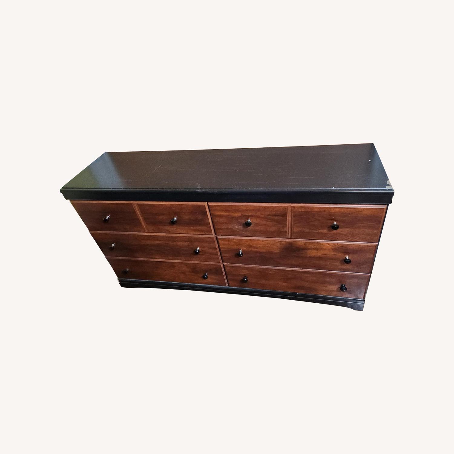 Black and Brown Dresser with Crystal Knobs - AptDeco