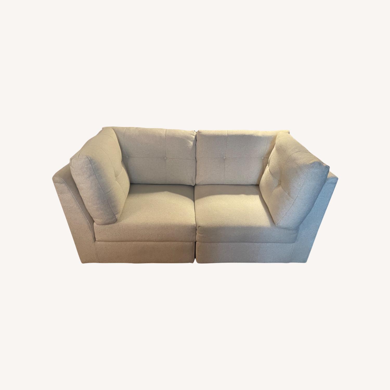 PB Teen Burnett Storage Loveseat Ivory Tweed - image-0