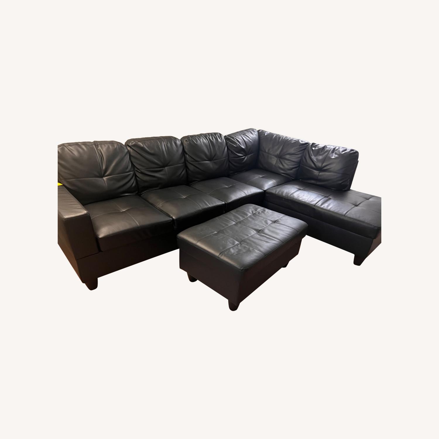Faux Leather Sectional w Ottoman - image-6