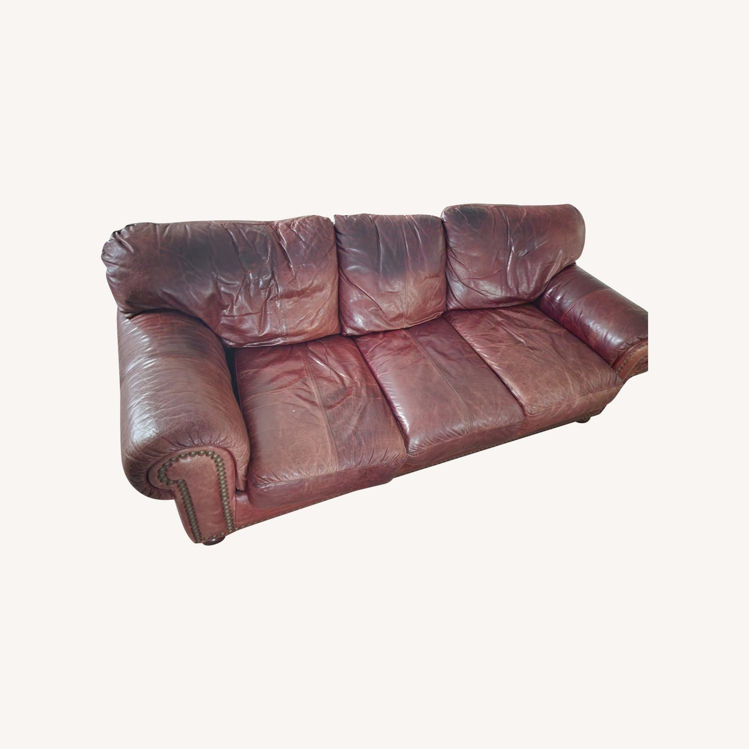 Leather Trend Sofa and Ottoman W Brass Nail Trim - image-0