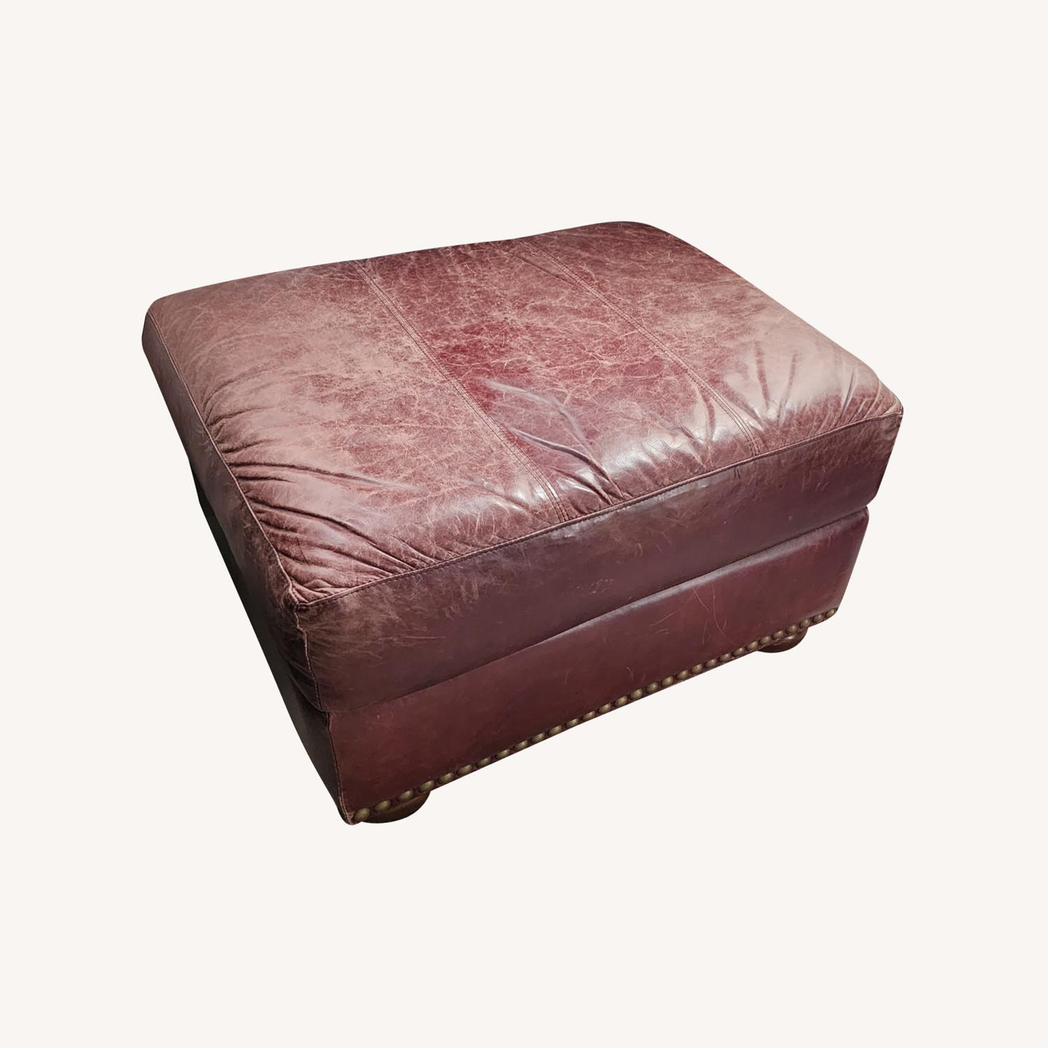 Leather Trend Sofa and Ottoman W Brass Nail Trim - image-5