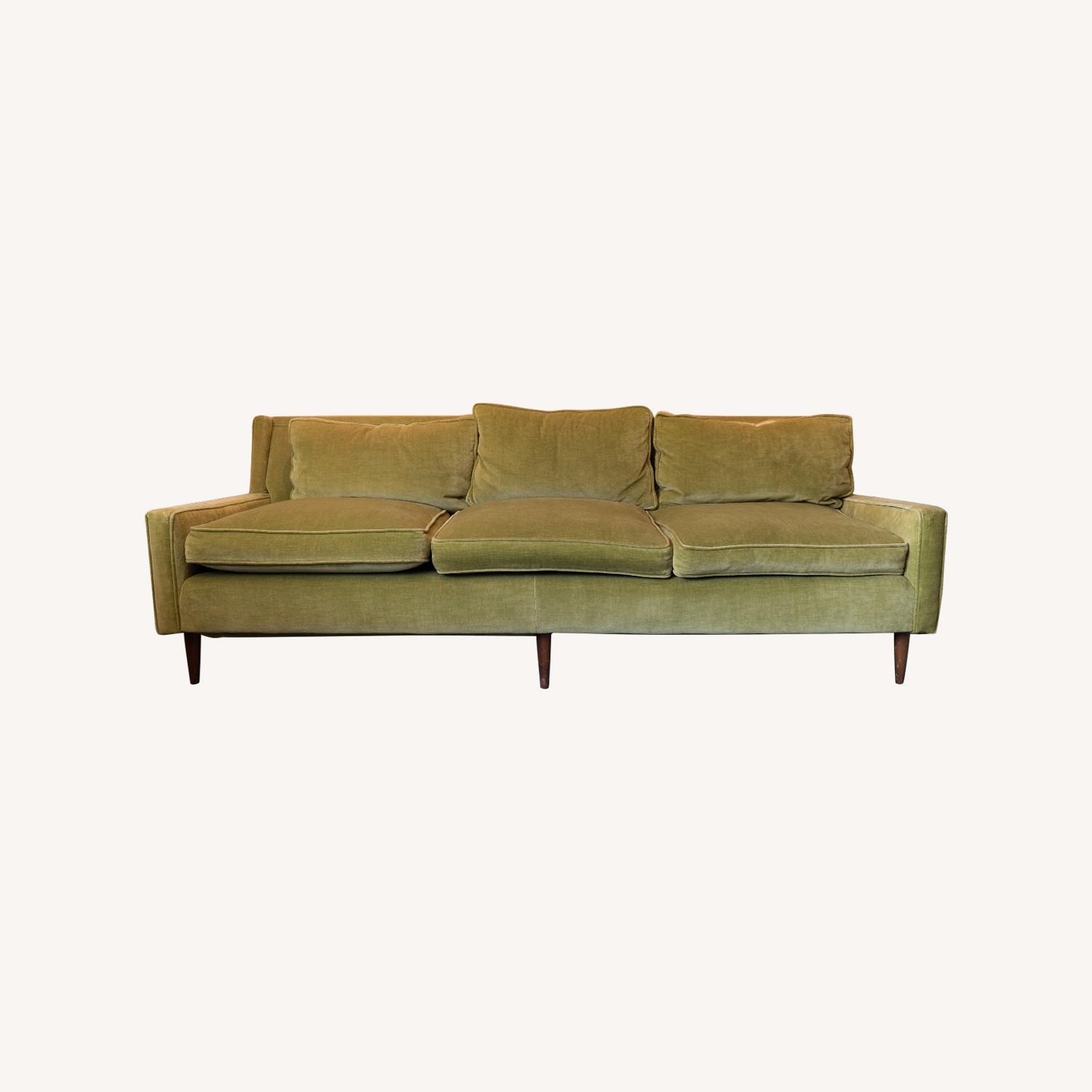 Mid Century Modern Chartreuse Velvet Sofa - image-0