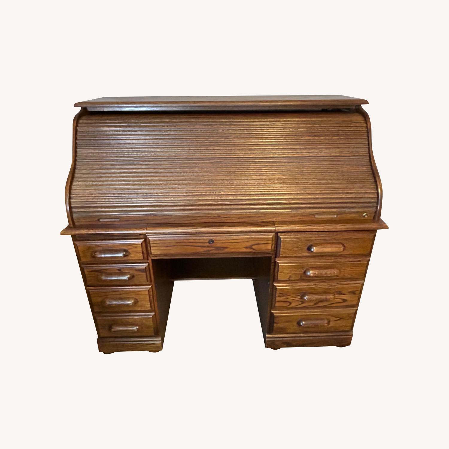 Riverside Oak Roll Top Computer Desk - image-0