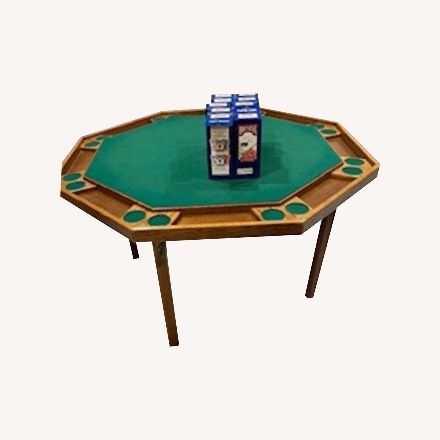 Oak Poker Table with Playing Cards - image-0