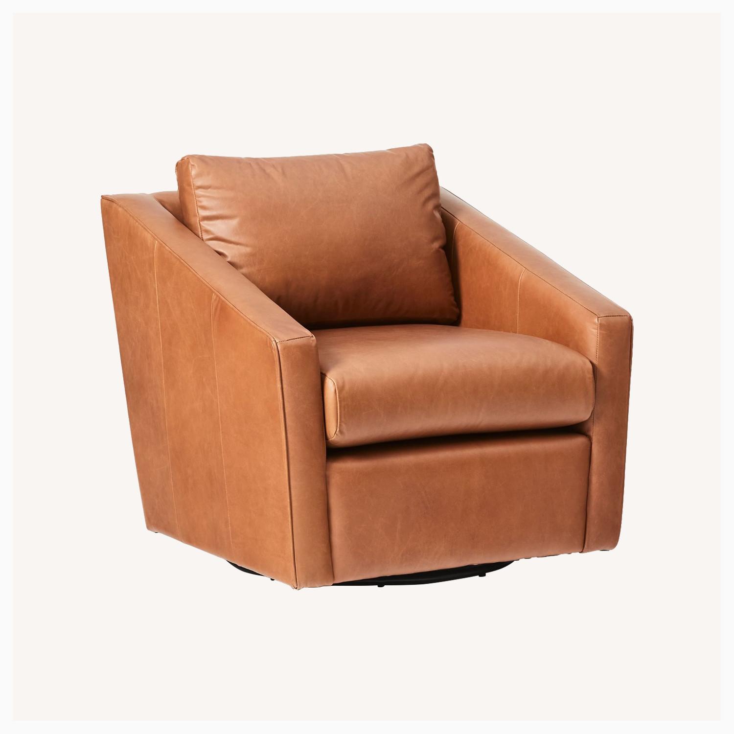 West Elm Tessa Deco Leather Swivel Chair - image-0