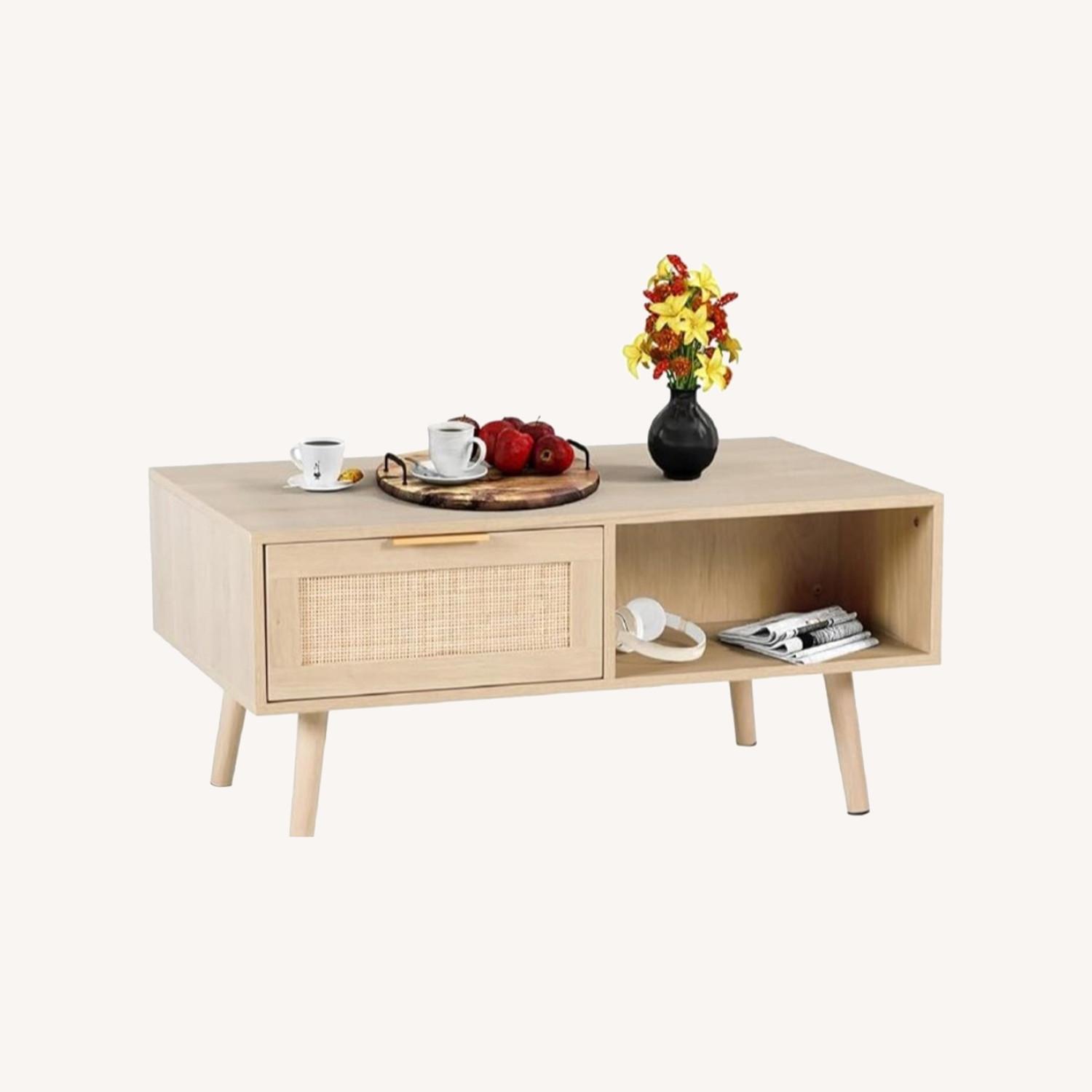 Rattan Rectangle Coffee Table with Drawer - image-0