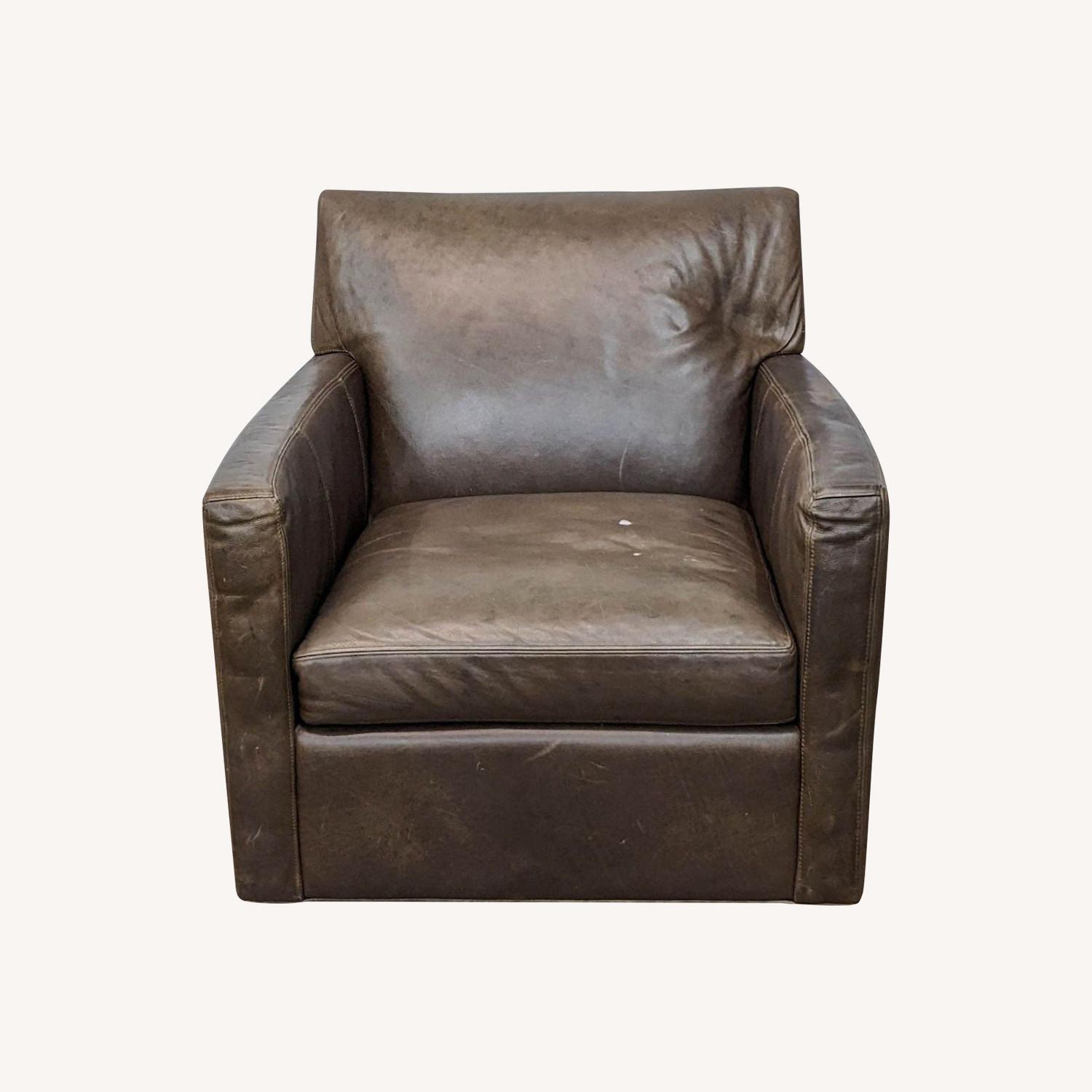 Crate & Barrel Barrett ll Leather Track Arm Swivel - image-0