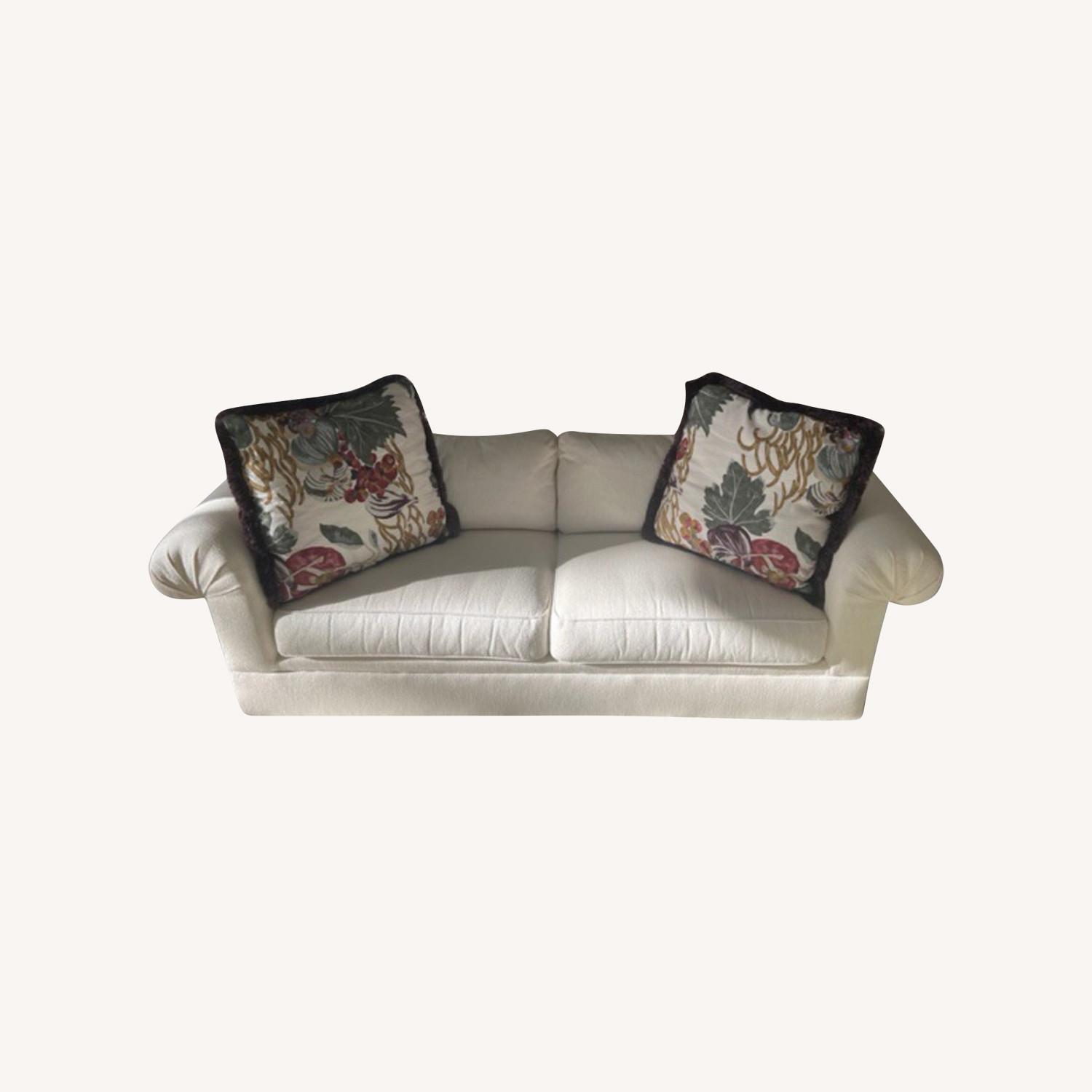 Vintage White Fabric Two Seater Couches 2 - image-0