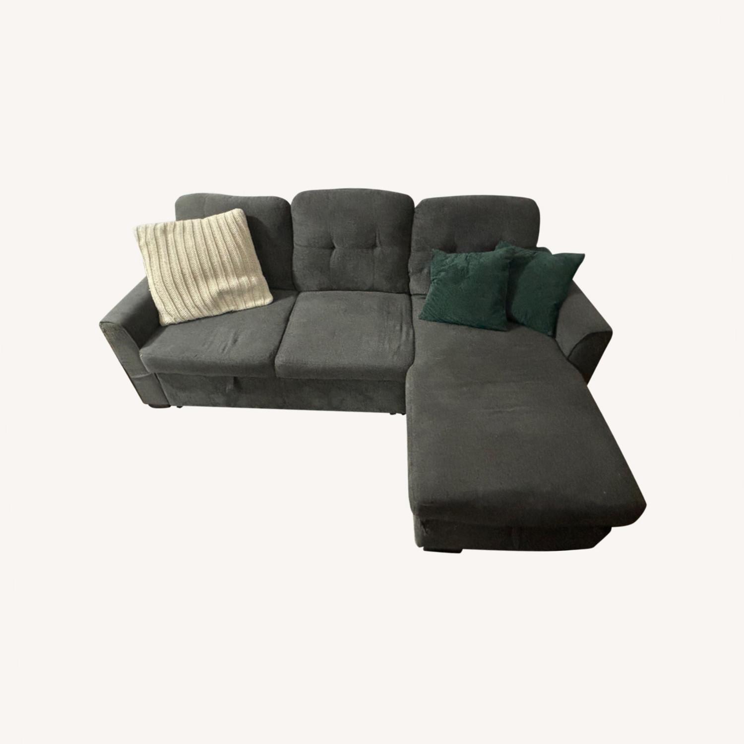 Raymour & Flanigan Dark Grey Sleeper Sofa with Storage - image-0