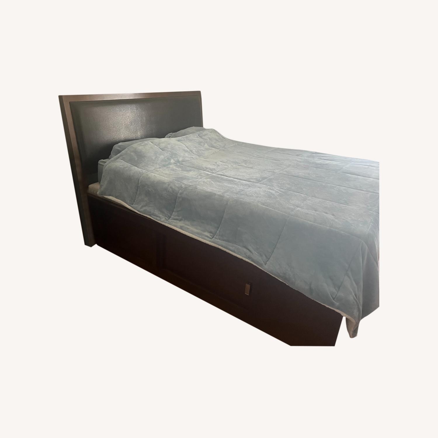 Solid Wood Leather Headboard and Bed Frame - image-0