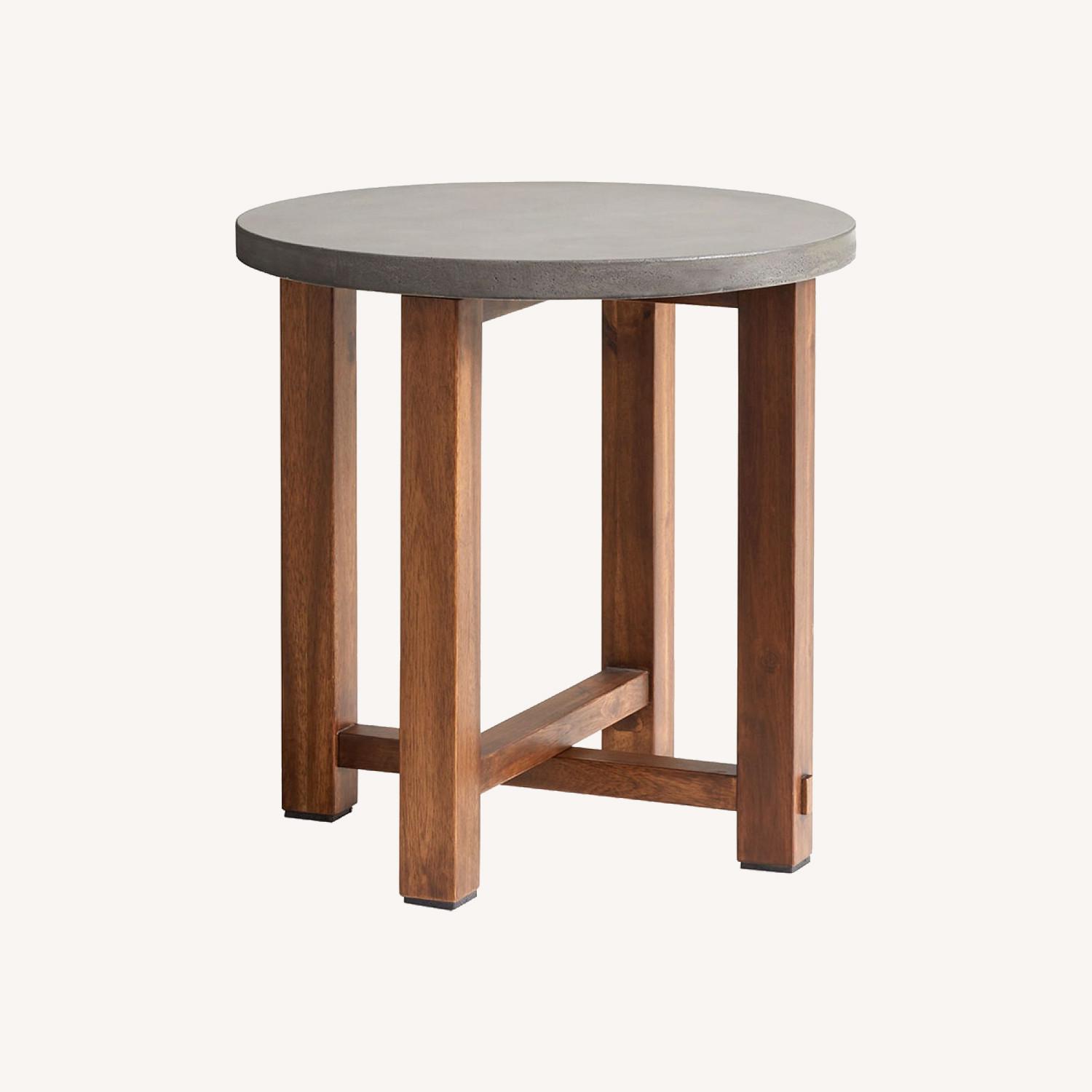 Pottery Barn Abbott Concrete & Acacia Outdoor Side Table - AptDeco