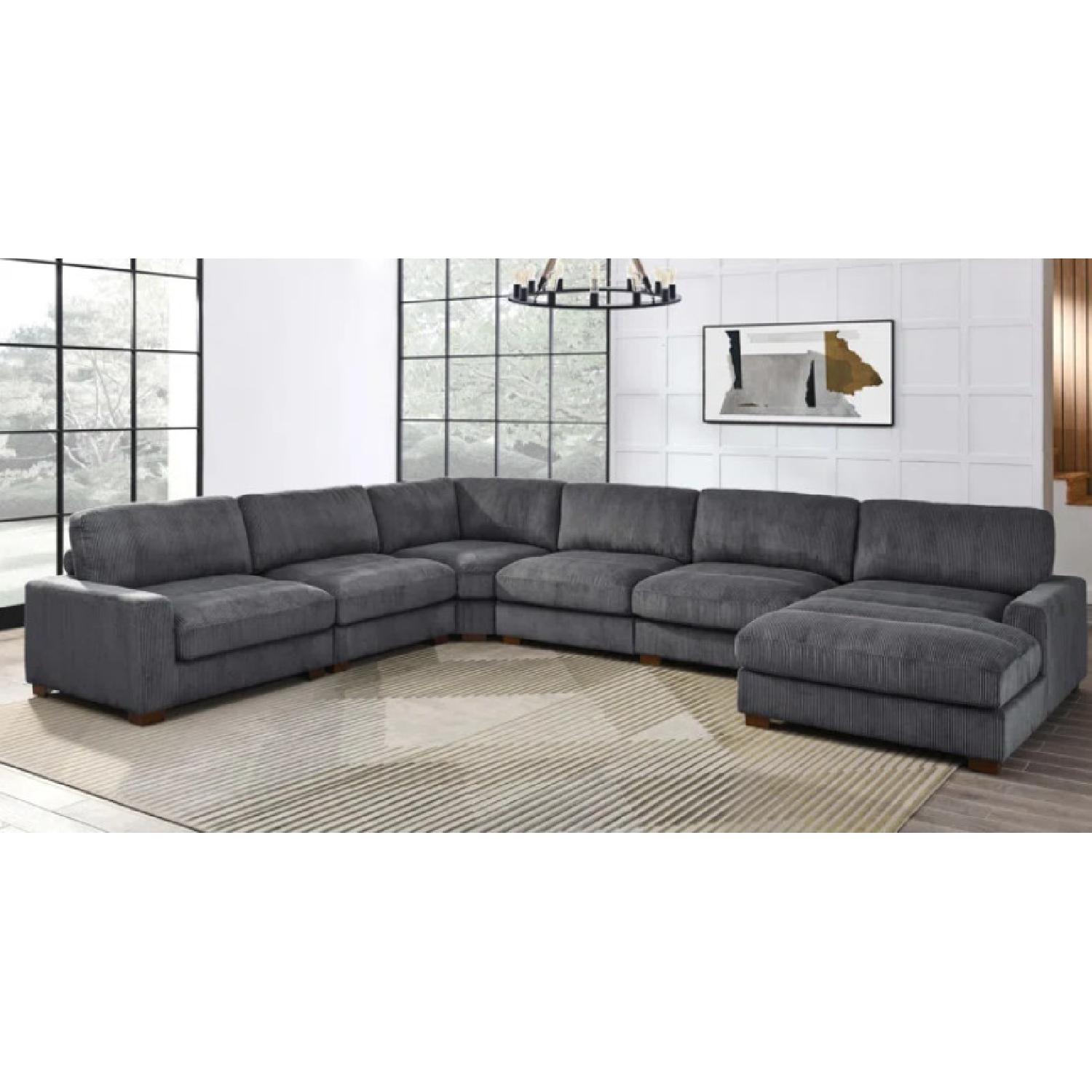Wade Logan 6 Piece Corduroy Dark Grey Sectional - image-5