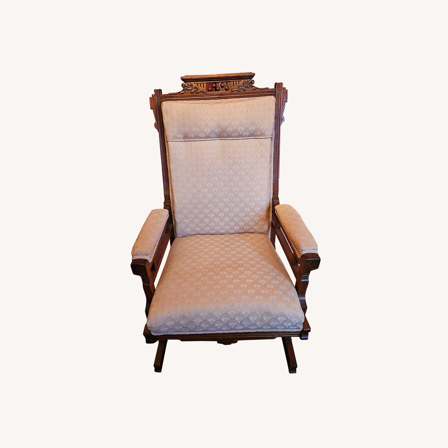 Carved Eastlake Style Upholstered Platform Rocker - image-0