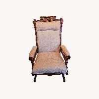 Carved Eastlake Style Upholstered Platform Rocker