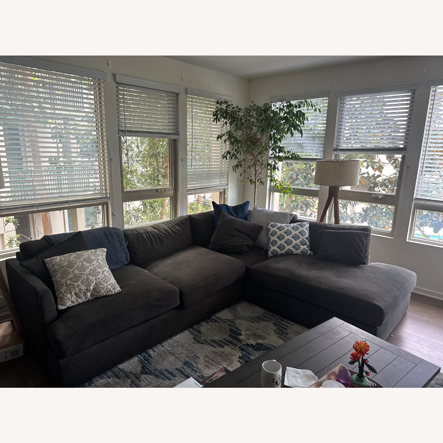 Dark Gray Fabric 2 Piece Sectional - image-1
