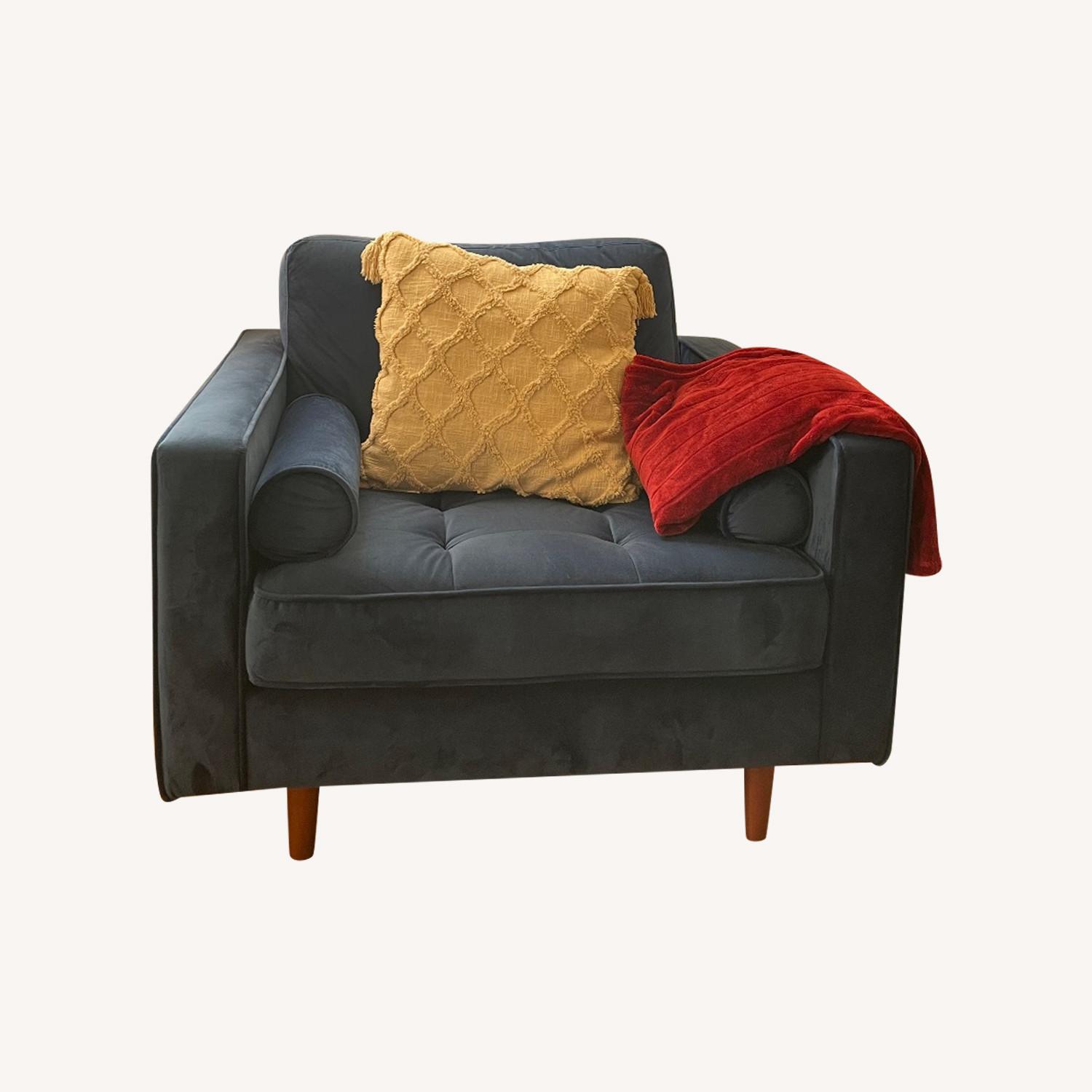 Sapphire Blue Velvet Arm Chair - image-0
