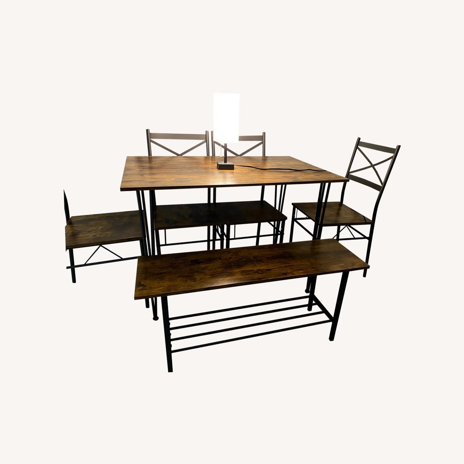 Rustic Wood Dinner Table with 4 Chairs+ Bench - image-0