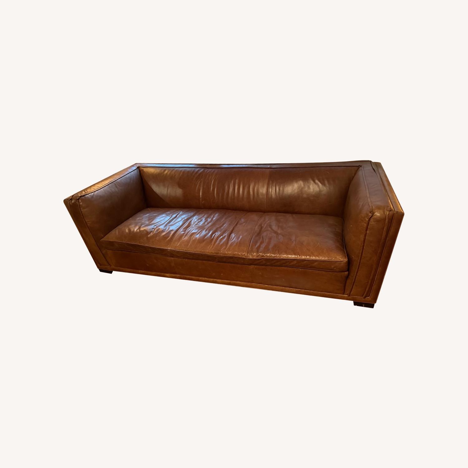 Mid Century Brown Leather Sofa - image-0